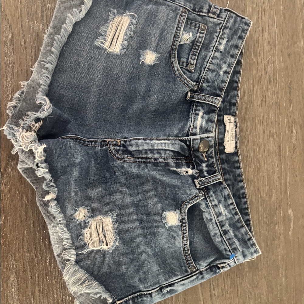 Free People Blue Distressed Jean Shorts